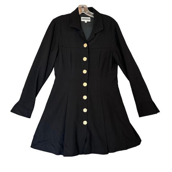 Simona Womens Long Jacket or Dress Size 12 AU* Black 100% Wool Oversized Buttons - Picture 5 of 14